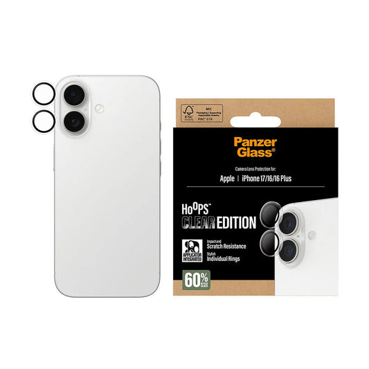 Zaščitna folija za zadnjo kamero PanzerGlass Hoops za Apple iPhone 17 / 16 Plus / 16, Kaljeno steklo, Prozorno