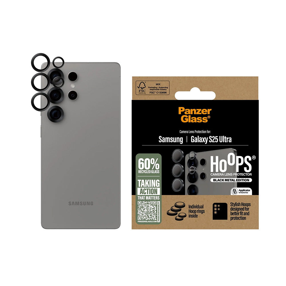 Zaščitna folija za zadnjo kamero PanzerGlass Hoops za Samsung Galaxy S25 Ultra S938, Kaljeno steklo, Črna