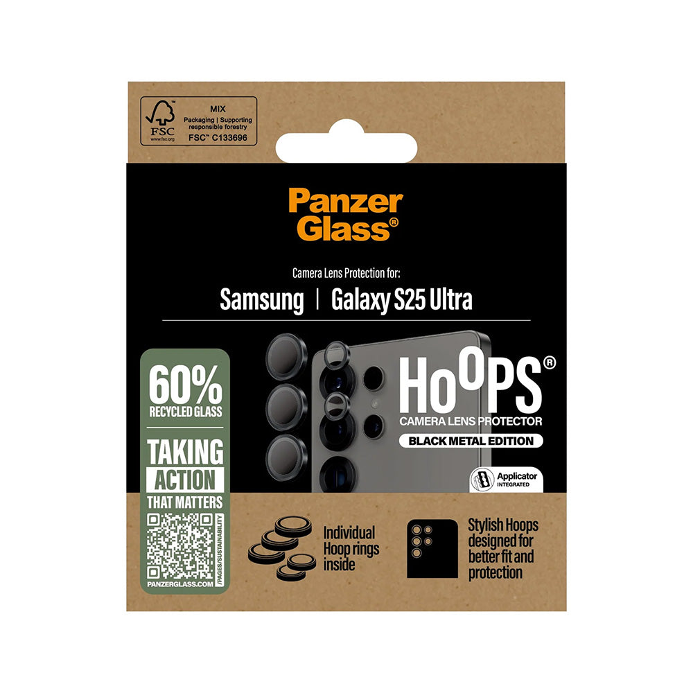 Zaščitna folija za zadnjo kamero PanzerGlass Hoops za Samsung Galaxy S25 Ultra S938, Kaljeno steklo, Črna