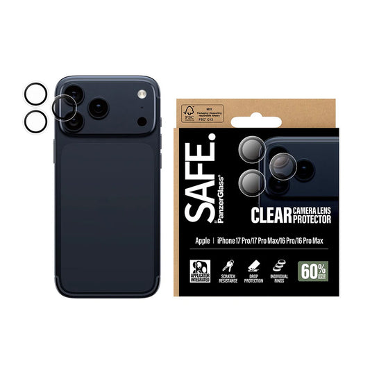 Zaščitna folija za zadnjo kamero PanzerGlass Safe. za Apple iPhone 17 Pro Max / 17 Pro / 16 Pro Max / 16 Pro, Kaljeno steklo, Prozorno