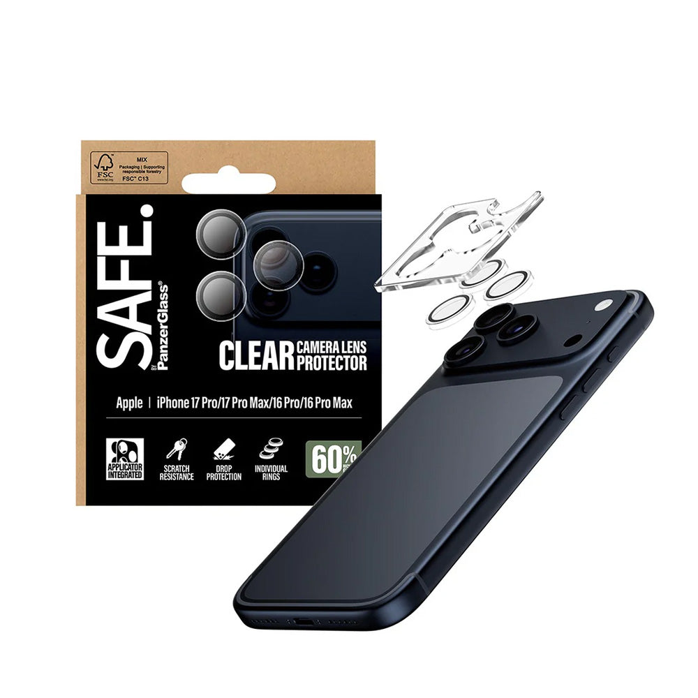 Zaščitna folija za zadnjo kamero PanzerGlass Safe. za Apple iPhone 17 Pro Max / 17 Pro / 16 Pro Max / 16 Pro, Kaljeno steklo, Prozorno