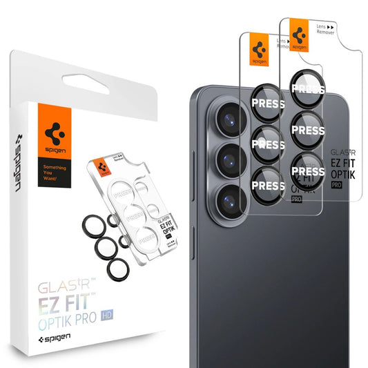 Zaščitna folija za zadnjo kamero Spigen GlastR EZ FIT Optik Pro HD za Samsung Galaxy S26 S942, Kaljeno steklo, Set 2 kosa, Črna AGL11099