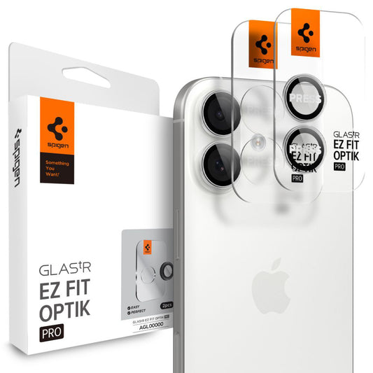 Zaščitna folija za zadnjo kamero Spigen GlastR EZ FIT Optik Pro za Apple iPhone 17 / 16 Plus / 16, Kaljeno steklo, Komplet 2 kosa, Srebrna