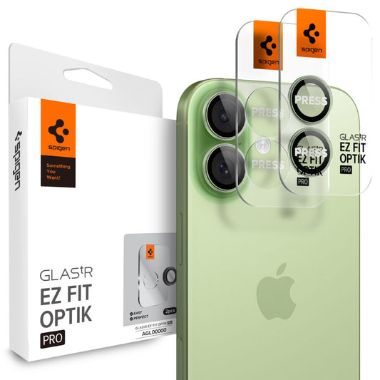 Zaščitna folija za zadnjo kamero Spigen GlastR EZ FIT Optik Pro za Apple iPhone 17 / 16 Plus / 16, Kaljeno steklo, Set 2 kosa, Zelena AGL10128