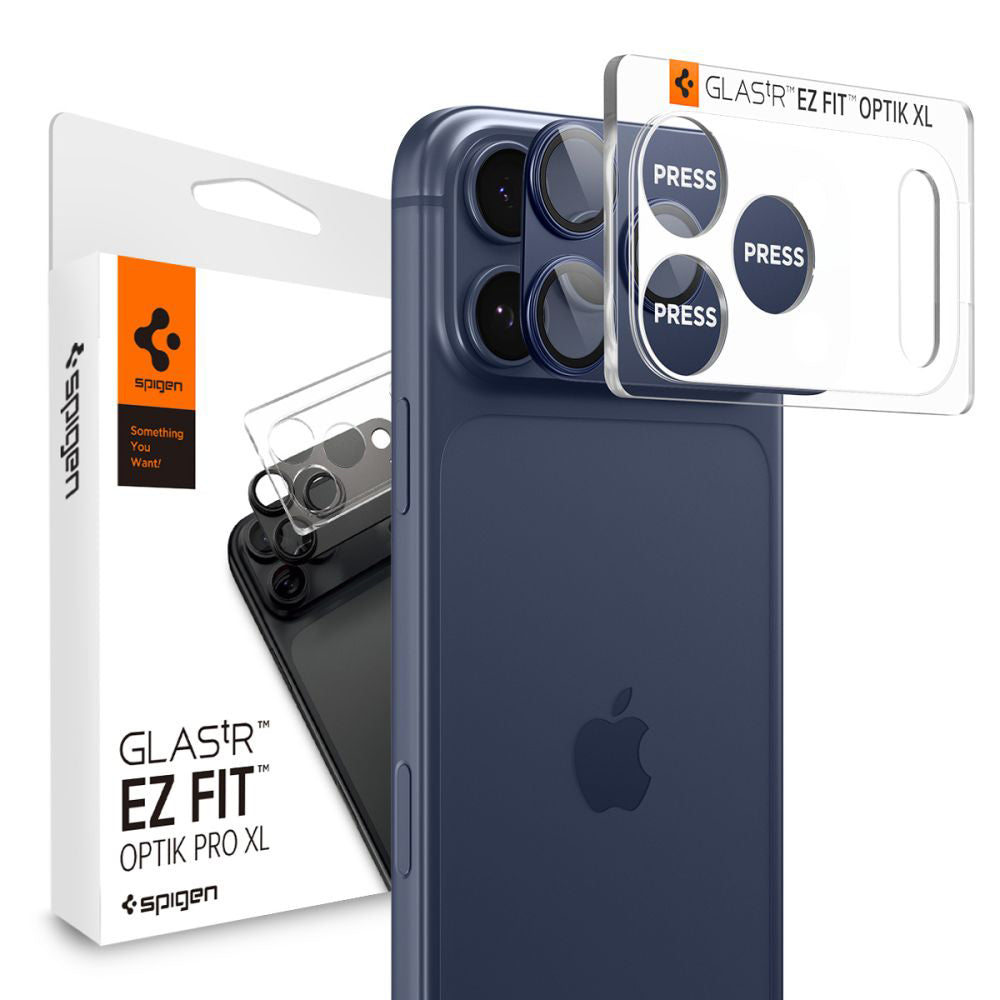 Rear Camera Protection Film Spigen GlastR EZ FIT Optik Pro XL for Apple iPhone 17 Pro, Tempered Glass, Blue AGL10646