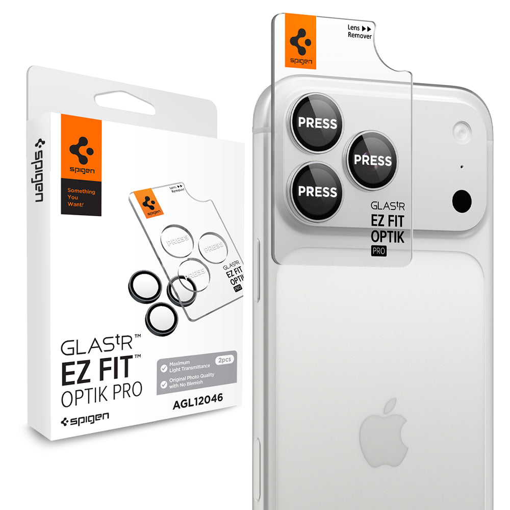 Spigen GlastR EZ FIT Optik Pro Rear Camera Protective Film for Apple iPhone 18 Pro / 18 Pro Max, Tempered Glass, Set of 2 pieces, Silver AGL12046