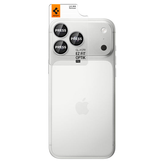 Zaščitna folija za zadnjo kamero Spigen GlastR EZ FIT Optik Pro za Apple iPhone 18 Pro / 18 Pro Max, kaljeno steklo, komplet 2 kosa, srebrna AGL12046