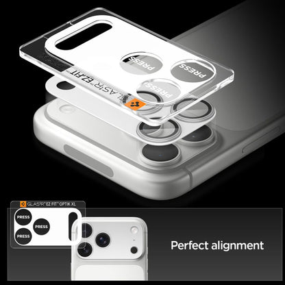 Zaščitna folija za zadnjo kamero Spigen GlastR EZ FIT Optik Pro XL za Apple iPhone 17 Pro Max, Kaljeno steklo, Srebrna AGL10652