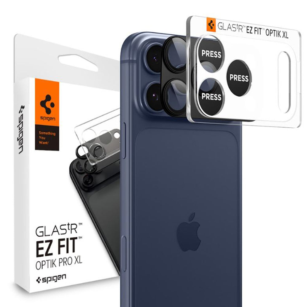 Zaščitna folija za zadnjo kamero Spigen GlastR EZ FIT Optik Pro XL za Apple iPhone 17 Pro Max, Kaljeno steklo, Črna AGL10649