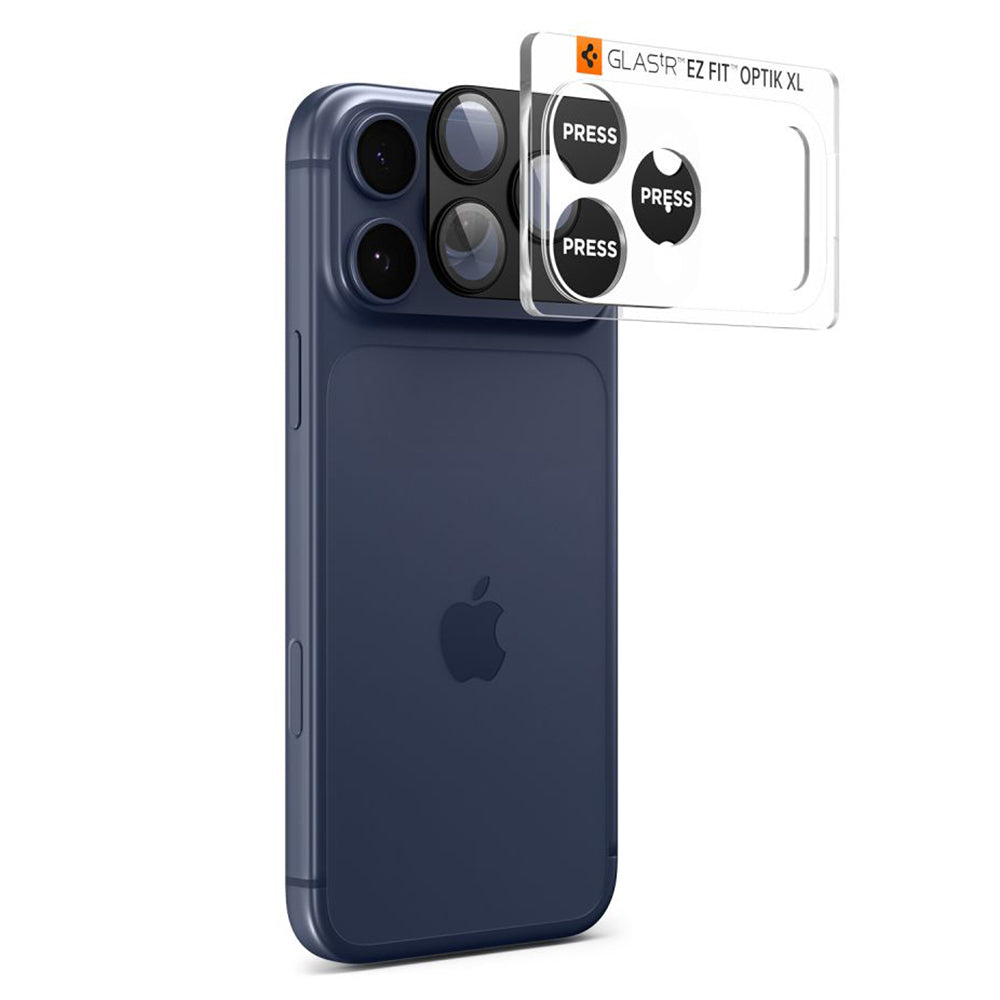 Zaščitna folija za zadnjo kamero Spigen GlastR EZ FIT Optik Pro XL za Apple iPhone 17 Pro Max, Kaljeno steklo, Črna AGL10649