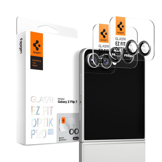 Zaščitna folija za zadnjo kamero Spigen GlastR EZ FIT Optik Pro HD za Samsung Galaxy Z Flip7 F766, Kaljeno steklo, Set 2 kosa, Črna AGL09587