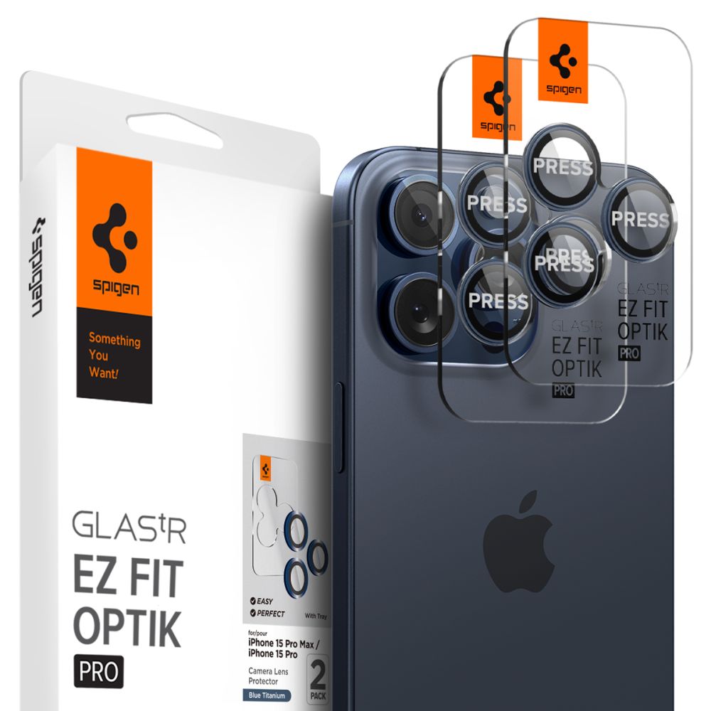 Zaščitna folija za zadnjo kamero Spigen GlastR EZ FIT Optik Pro za Apple iPhone 16 Pro Max / 16 Pro, Kaljeno steklo, Set 2 kosa, Modra