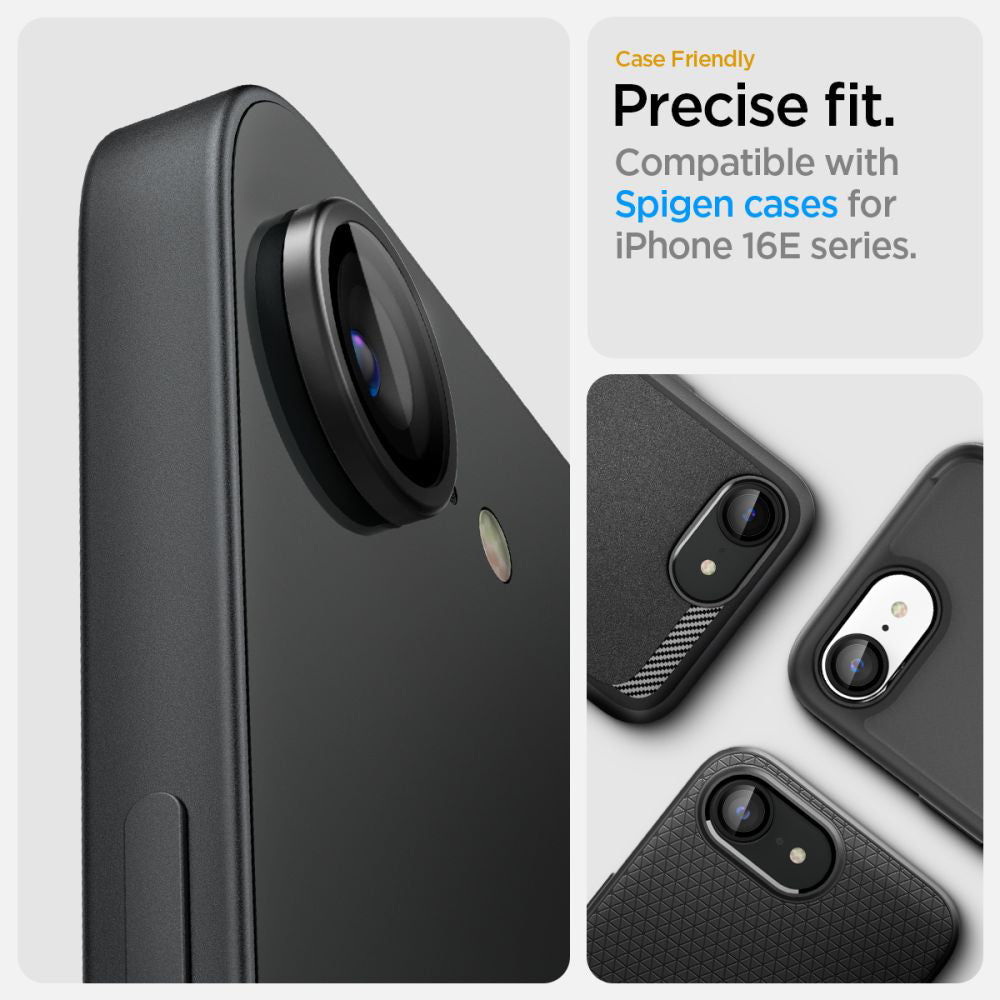 Zaščitna folija za zadnjo kamero Spigen GlastR EZ FIT Optik Pro za Apple iPhone 17e / 16e, Kaljeno steklo, Set 2 kosa, Črna AGL09279