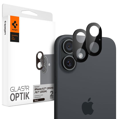 Zaščitna folija za zadnjo kamero Spigen GlastR Optik za Apple iPhone 16 Plus / 16, Kaljeno steklo, Set 2 kosa, Črna AGL07922