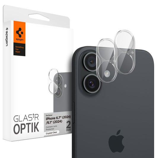 Zaščitna folija za zadnjo kamero Spigen GlastR Optik za Apple iPhone 16 Plus / 16, kaljeno steklo, komplet 2 kosa, prozorna AGL07923