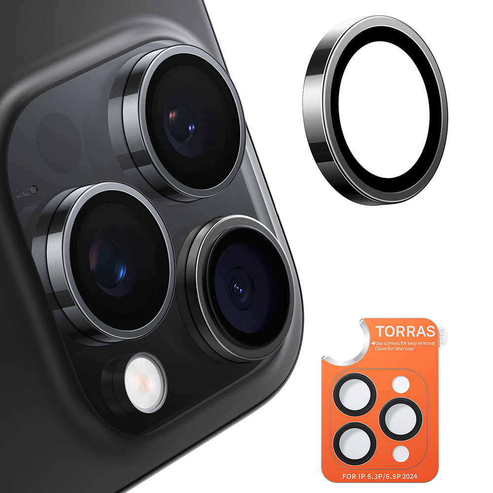 Zaščitna folija za zadnjo kamero Torras Lensguard za Apple iPhone 16 Pro Max / 16 Pro, kaljeno steklo, črna