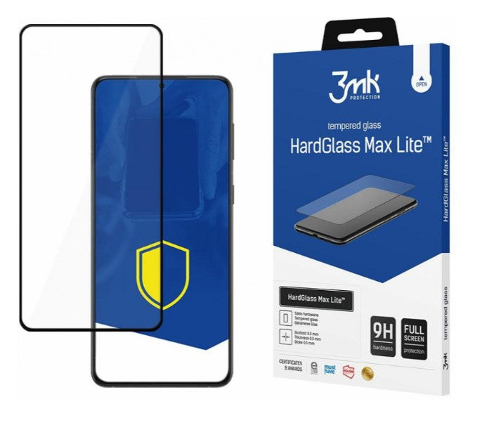3MK HardGlass Max Lite Screen Protector za Samsung Galaxy S22 5G S901, zaščiteno steklo, polno lepilo, črno 