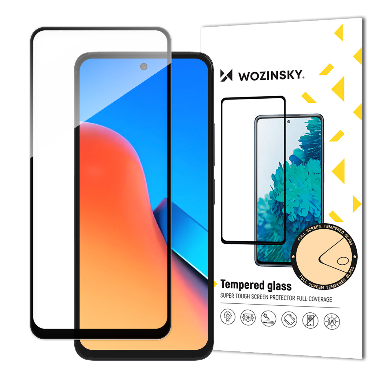 WZK Zaščitna folija za zaslon za Xiaomi Redmi 12, zaščitena s steklom, popolnoma lepljiva, črna 