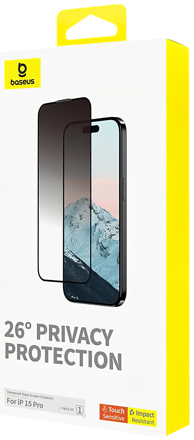 Privacy Screen Protector Baseus Diamond for Apple iPhone 15 Pro, Protective Glass, Full Glue P60057405203-01 