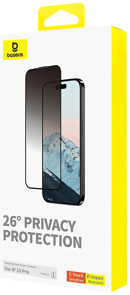 Privacy Screen Protector Baseus Diamond for Apple iPhone 15 Pro, Protective Glass, Full Glue P60057405203-01 