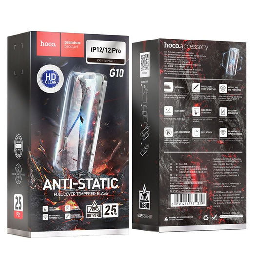 Zaščitna folija za zaslon HOCO za Apple iPhone 12 Pro Max, Kaljeno steklo, Polno lepljenje, Set 25 kosov, Črna