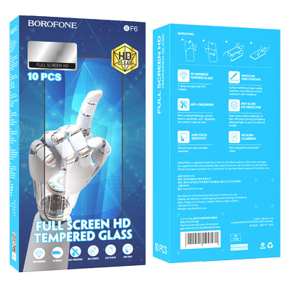 Zaščitna folija za zaslon Borofone BF6 Diamond Armor za Apple iPhone 16e / 14 / 13 Pro / 13, Kaljeno steklo, Polno lepljenje, Set 10 kosov, Črna