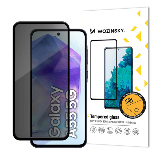 Zaščitna folija zaslona Privacy WZK AntiSpy za Samsung Galaxy A55 5G A556, kaljeno steklo, polno lepilo