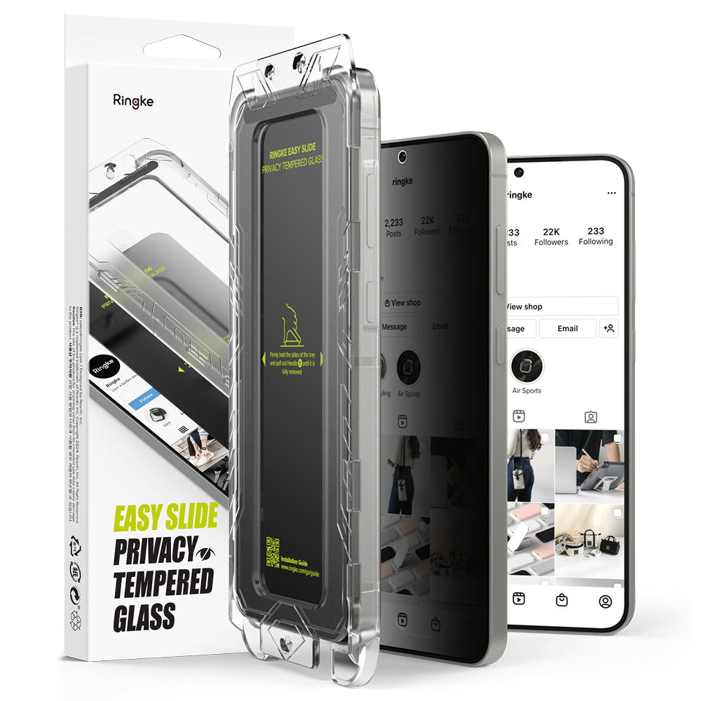 Zaščitna folija za zaslon Privacy Ringke Easy Slide za Samsung Galaxy S25 S931 / S24 S921, Kaljeno steklo, Polno lepljenje, Komplet 2 kosa