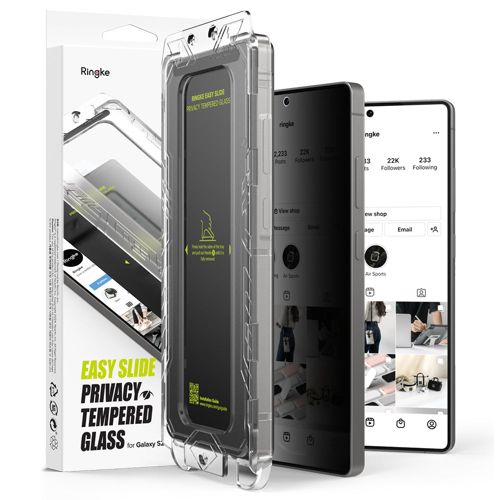 Zaščitna folija za zaslon Privacy Ringke Easy Slide za Samsung Galaxy S25 Ultra S938, Kaljeno steklo, Polno lepilo, Komplet 2 kosa