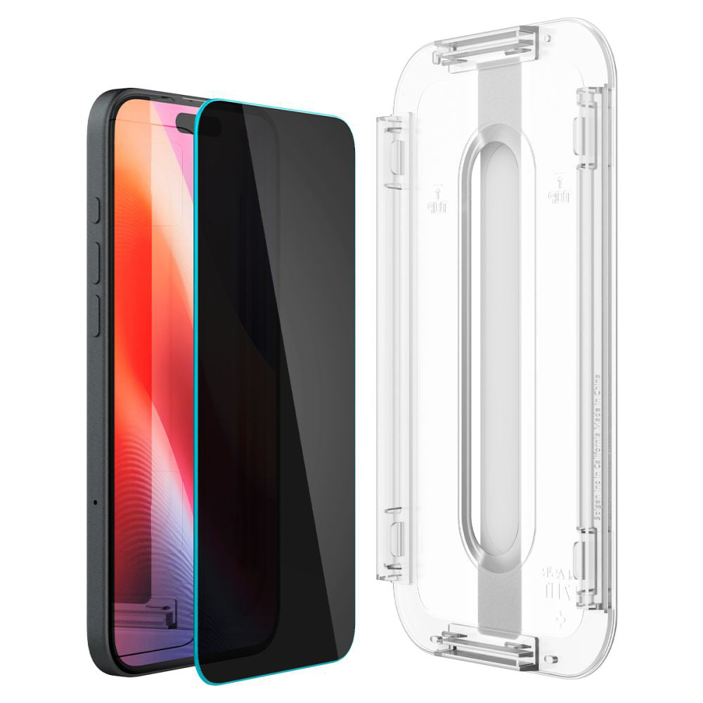 Zaščitna folija za zaslon Privacy Spigen GlastR EZ FIT za Apple iPhone 16 / 15, Kaljeno steklo, Polno lepilo, Komplet 2 kosa AGL06905