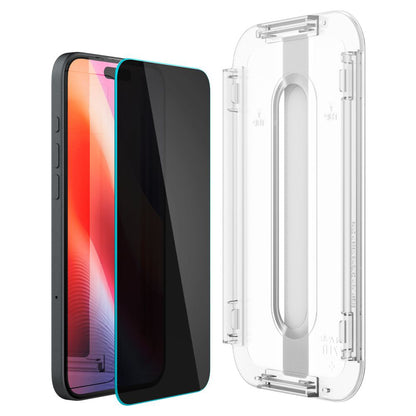 Zaščitna folija za zaslon Privacy Spigen GlastR EZ FIT za Apple iPhone 16 / 15, Kaljeno steklo, Polno lepilo, Komplet 2 kosa AGL06905