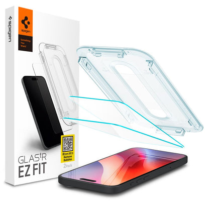 Zaščitna folija za zaslon Spigen GlastR EZ FIT za Apple iPhone 17 Pro / 17 / 16 Pro, Kaljeno steklo, Polno lepljenje, Komplet 2 kosa