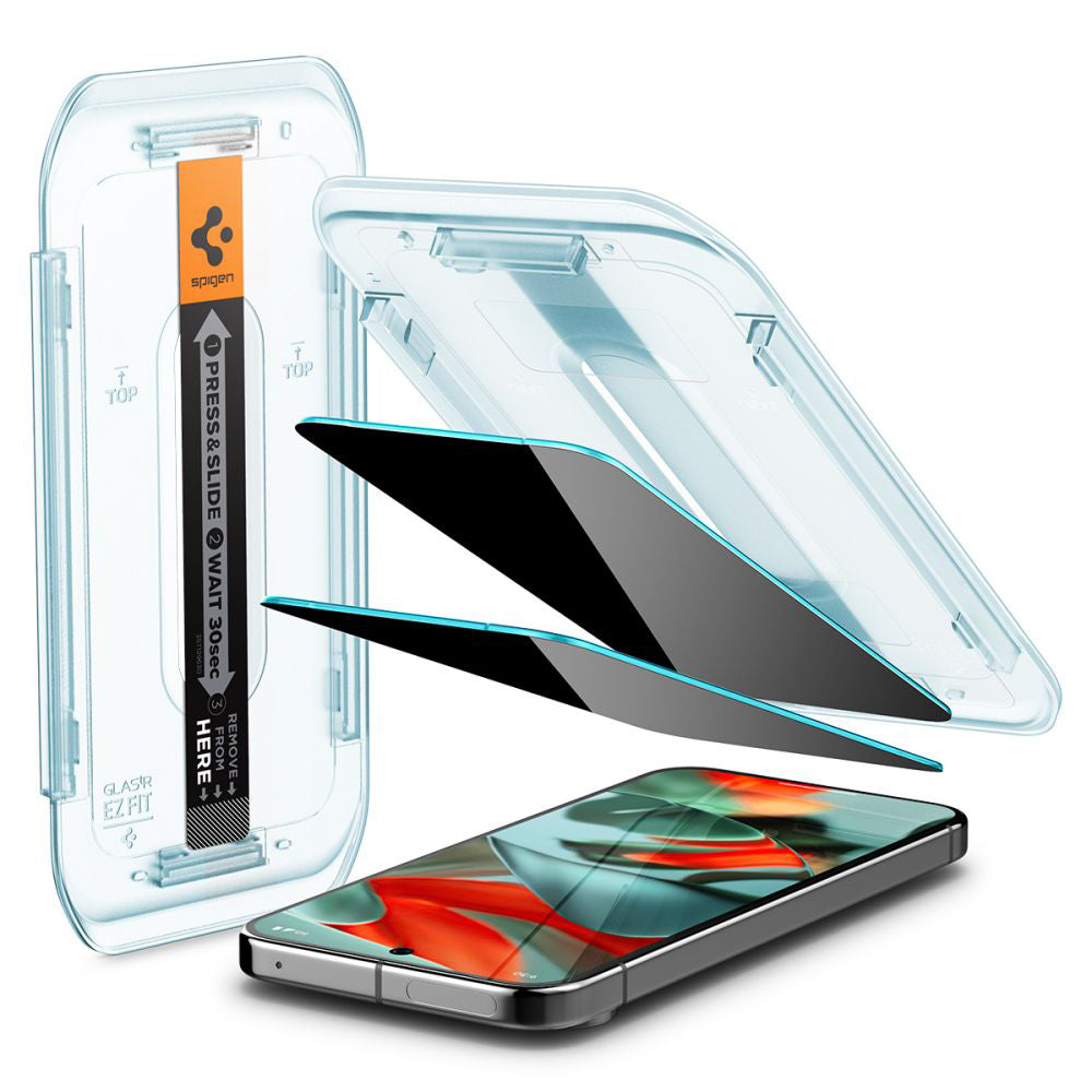 Zaščitna folija zaslona Privacy Spigen GlastR EZ FIT za Google Pixel 9 Pro XL, kaljeno steklo, polno lepilo, komplet 2 kosa AGL09313