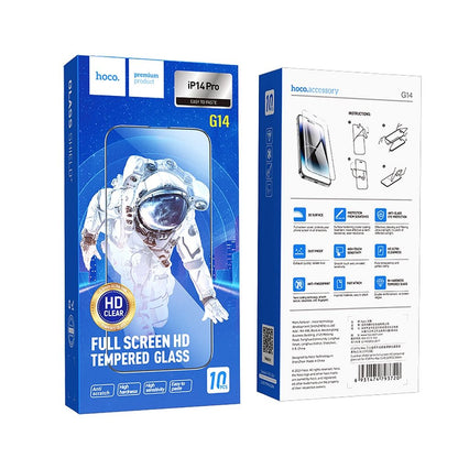 Zaščitna folija za zaslon HOCO za Apple iPhone 14 Pro, Kaljeno steklo, Polno lepljiva, Set 10 kosov, Črna