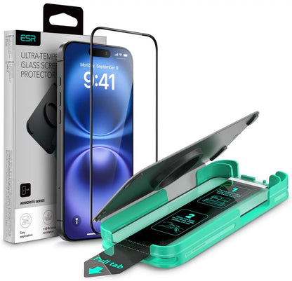 Zaščitna folija za zaslon ESR Armorite za Apple iPhone 16, Kaljeno steklo, Polno lepljenje, Črna