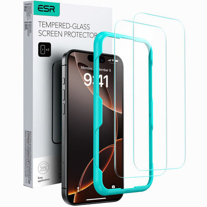 Zaščitna folija ESR za zaslon Apple iPhone 16 / 15, Kaljeno steklo, Polno lepilo, Komplet 2 kosa, Črna