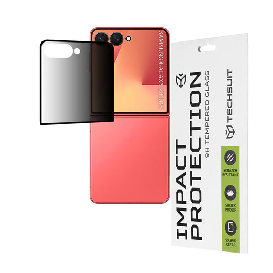 Zaščitna folija za zunanji zaslon Privacy Techsuit za Samsung Galaxy Z Flip7 F766, kaljeno steklo, polno lepilo, 111D