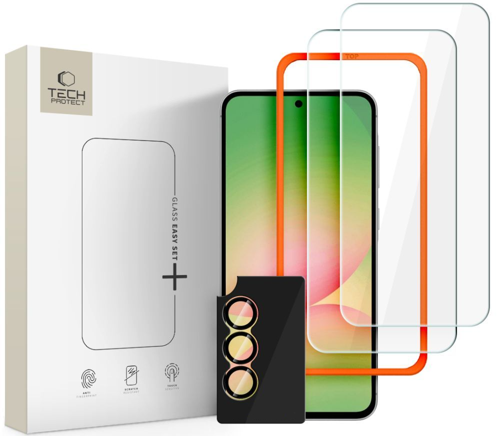 Zaščitna folija za zaslon in zadnjo kamero Tech-Protect Quick Set+ za Samsung Galaxy A57 5G, Kaljeno steklo, Polno lepljenje, Set 3 kosi