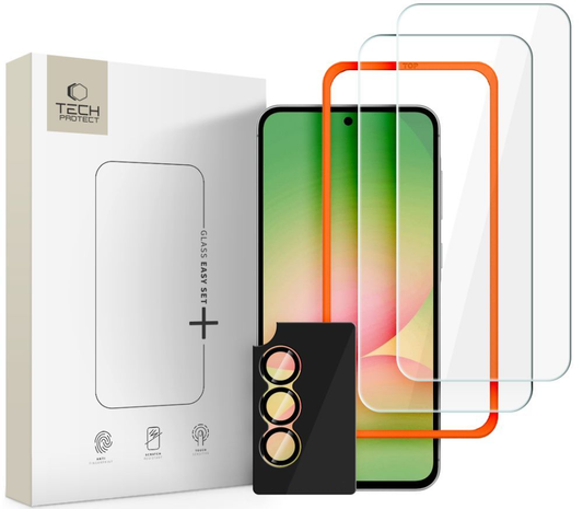Zaščitna folija za zaslon in zadnjo kamero Tech-Protect Quick Set+ za Samsung Galaxy A57 5G, Kaljeno steklo, Polno lepljenje, Set 3 kosi