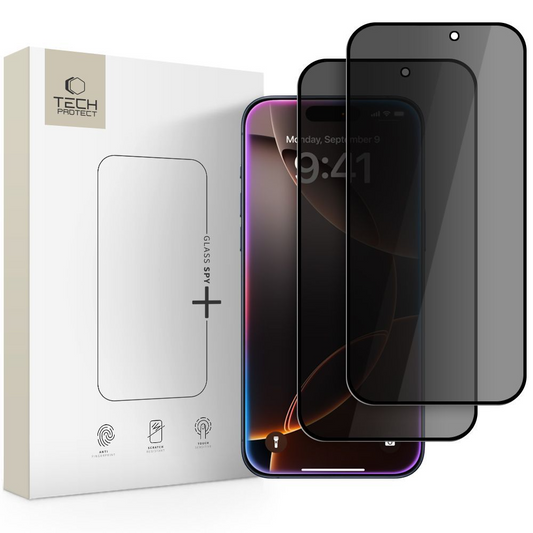 Zaščitna folija zaslona Privacy Tech-Protect Spy+ za Apple iPhone 17 Pro Max / 16 Pro Max, kaljeno steklo, polno lepilo, komplet 2 kosa