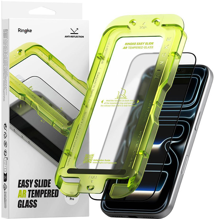 Ringke Easy Slide AR Screen Protector for Apple iPhone 17 Pro, Tempered Glass, Full Glue, 2.5D, Black, Resealed