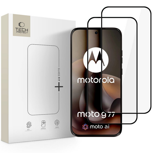 Zaščitna folija za zaslon Tech-Protect FIT+ za Motorola Moto G77 / G67, kaljeno steklo, polno lepilo, komplet 2 kosa, 2.5D, črna