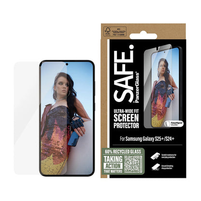 Zaščitna folija za zaslon PanzerGlass Safe. Ultra-Wide Fit EasyAligner za Samsung Galaxy S25+ S936, varnostno steklo, polno lepilo, ponovno zaprto