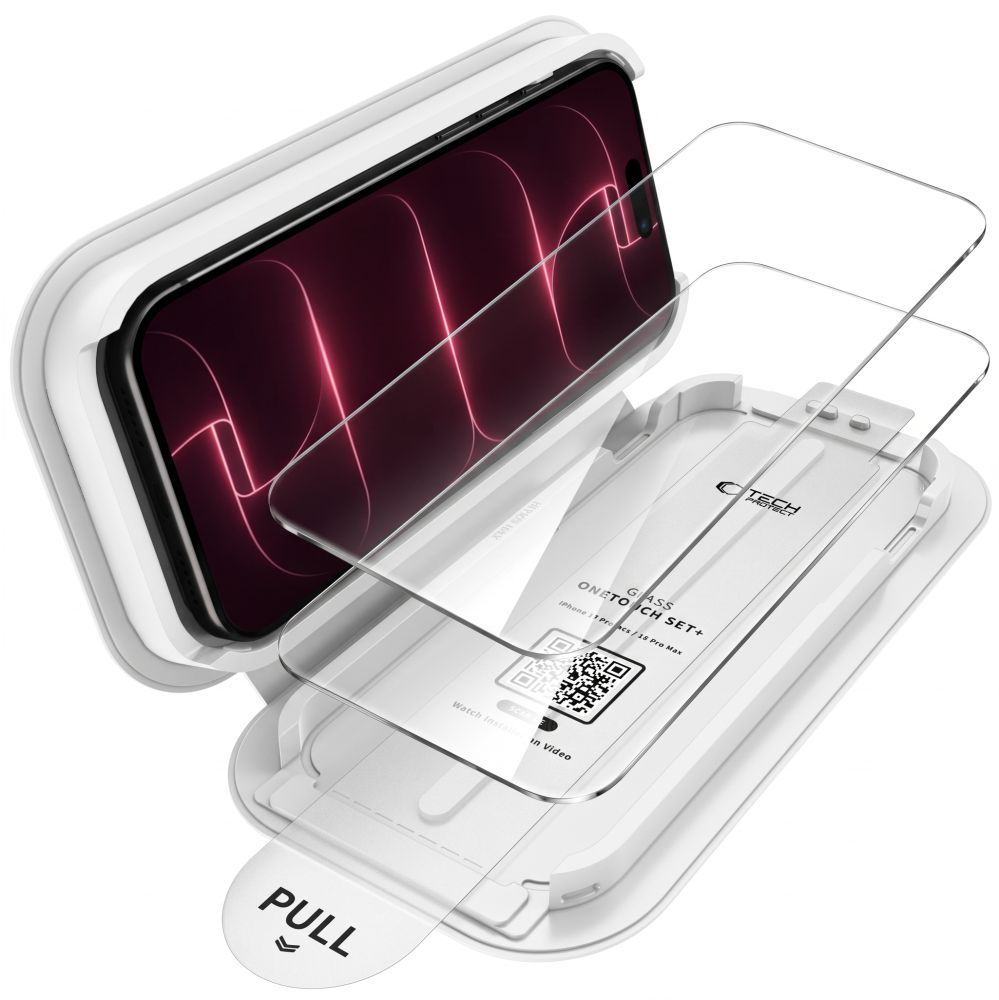 Zaščitna folija za zaslon Tech-Protect OneTouch za Apple iPhone 18 Pro / 17 Pro, kaljeno steklo, polno lepilo, komplet 2 kosa, prozorna