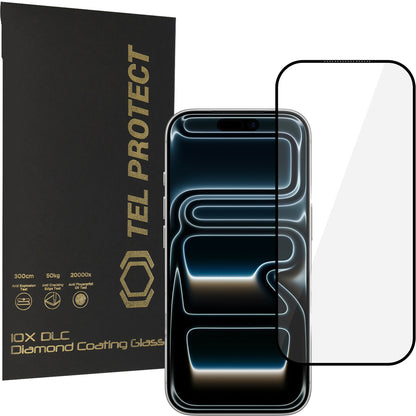 Zaščitna folija za zaslon Tel Protect 10X HD DLC Diamond Coating za Apple iPhone 18 Pro / 17 Pro, kaljeno steklo, lepilo po celotni površini, črna