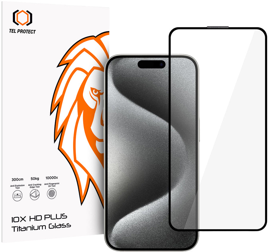 Zaščitna folija za zaslon Tel Protect 10X HD Plus Titanium za Apple iPhone 17 / 16 Pro, kaljeno steklo, lepilo po celotni površini, črna