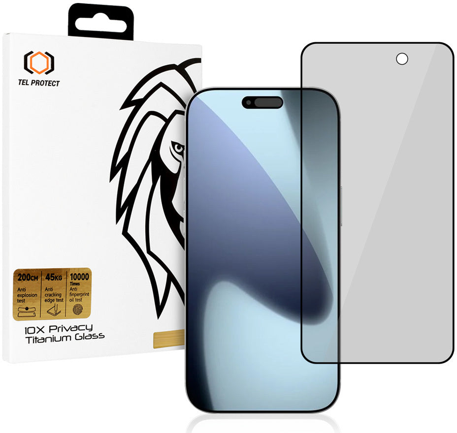 Zaščitna folija za zaslon Privacy Tel Protect 10X Plus Titanium za Apple iPhone 17 Pro Max, kaljeno steklo, lepilo po celotni površini