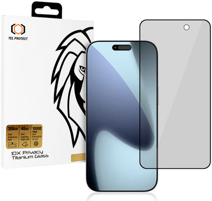 Zaščitna folija za zaslon Privacy Tel Protect 10X Plus Titanium za Apple iPhone 17 Pro Max, kaljeno steklo, lepilo po celotni površini