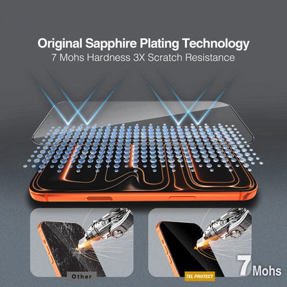 Zaščitno steklo za zaslon Tel Protect 10X HD DLC Diamond Coating za Apple iPhone 17e / 16e / 14 / 13 Pro / 13, kaljeno steklo, lepilo po celotni površini, črno