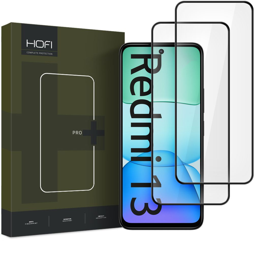Zaščitno steklo HOFI Glass PRO+ za Xiaomi Redmi 13, zaščitno steklo, polno lepilo, komplet 2 kosa, 2,5D, črno 